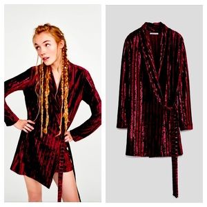 Zara Burgundy Velvet Mini Wrap Dress S EUC